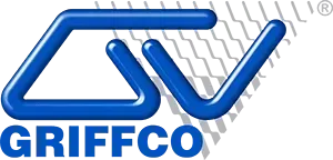 A blue griffco logo on a white background