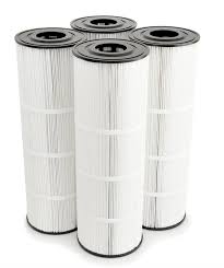 Four filter cartridges are stacked on top of each other on a white background.