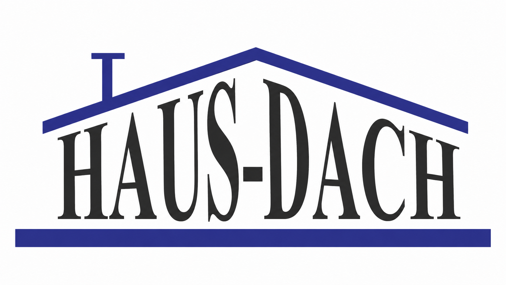 Logotipo de HAUS-DACH con línea de techo azul y texto negro sobre fondo blanco.