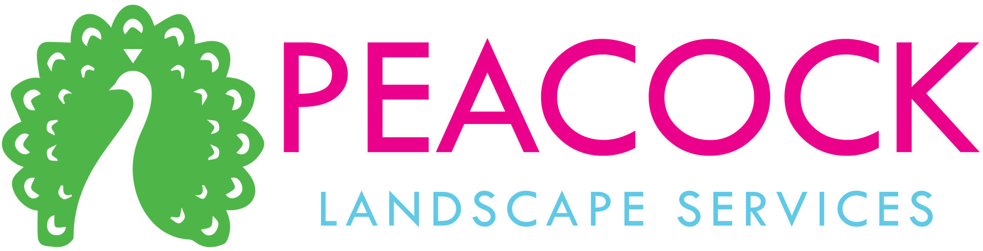 A peacock landscape services logo with a peacock on it