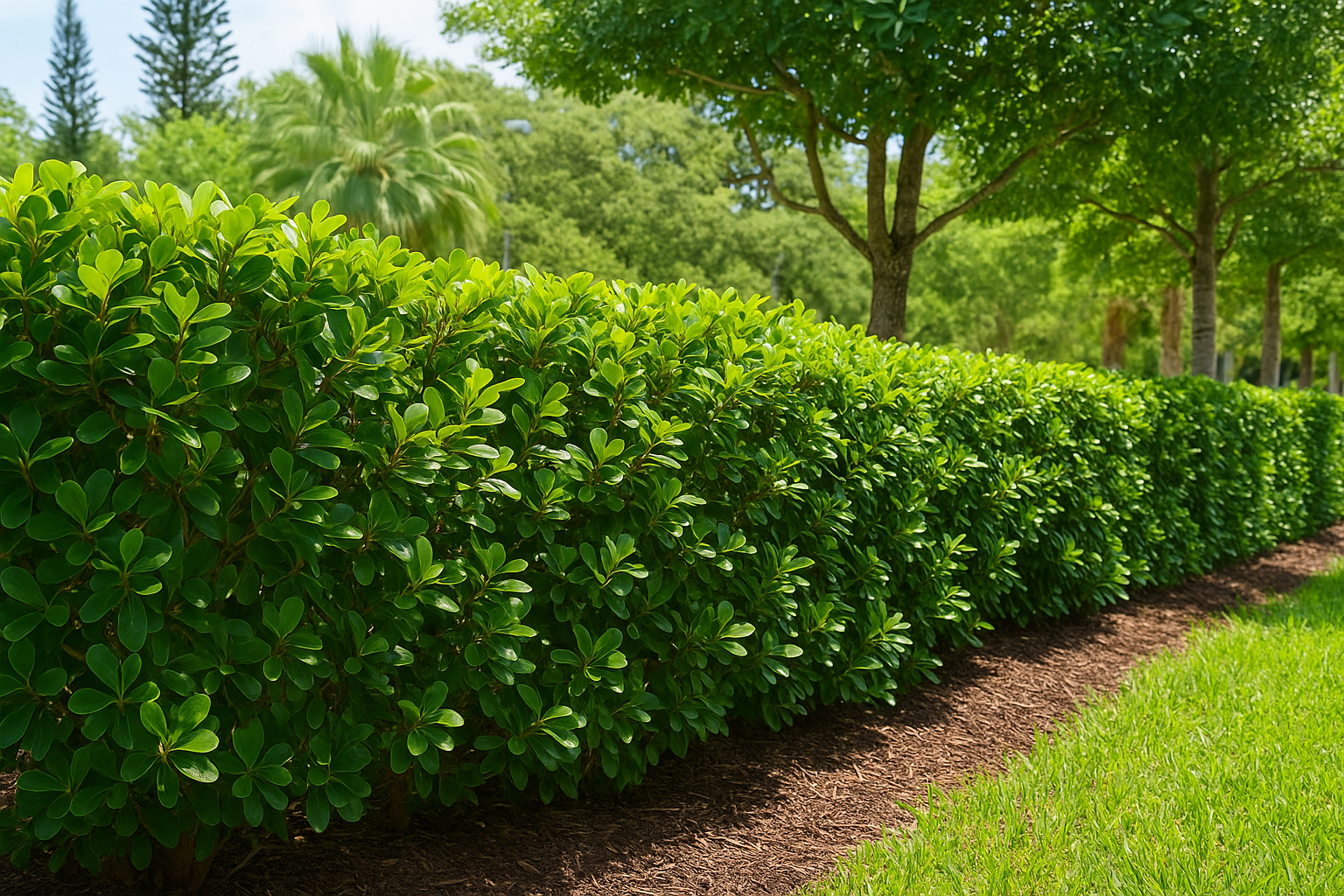 A row of green bushes along a path in a house.