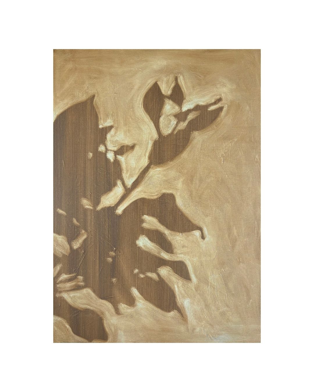 Botanisch schilderij met plantensilhouet in zachte natuurlijke kleuren