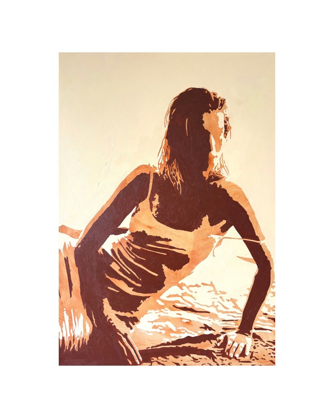 Reclining female figure in a contemporary figurative painting by Sarah Vrieling.