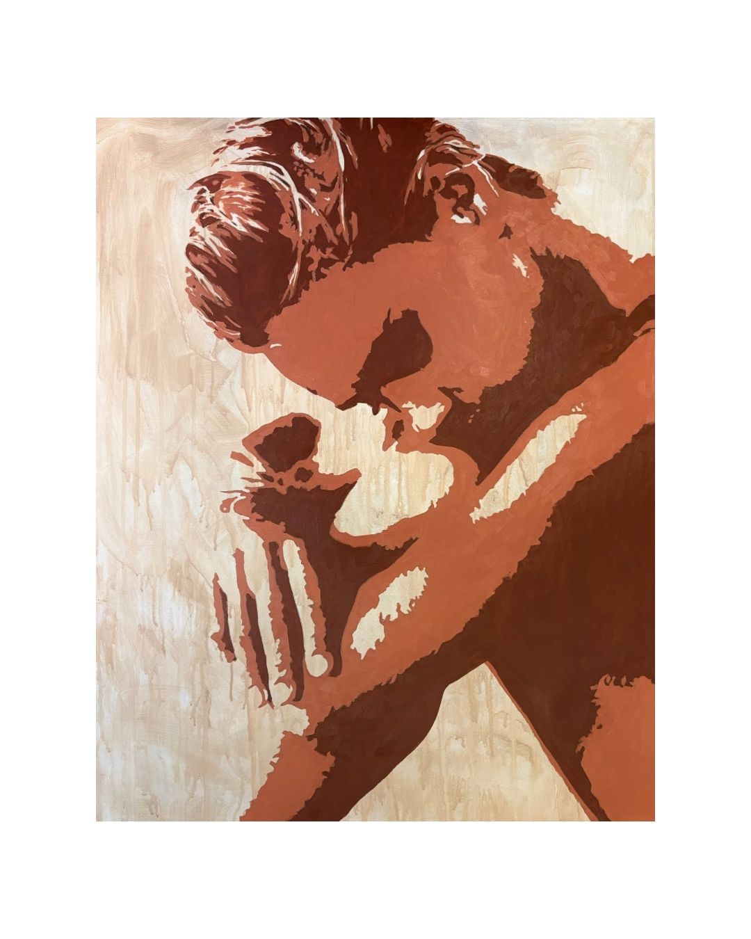 Expressive female figure in a contemporary figurative painting by Sarah Vrieling.