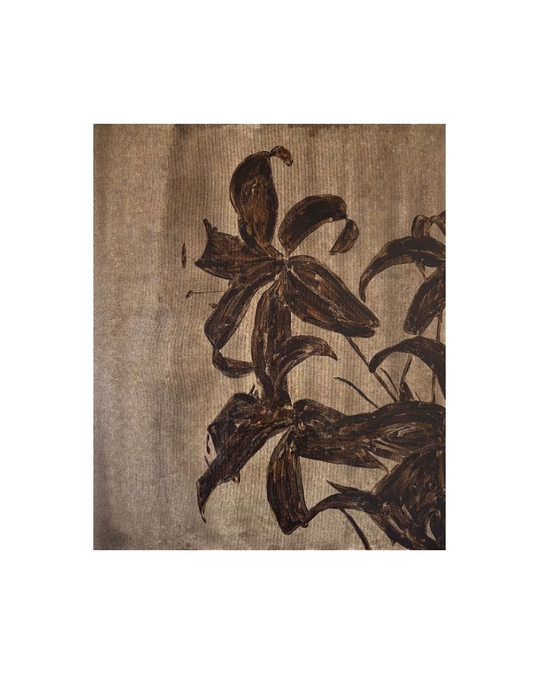 Bloemenschilderij met natuurlijke kleuren en minimalistische vorm