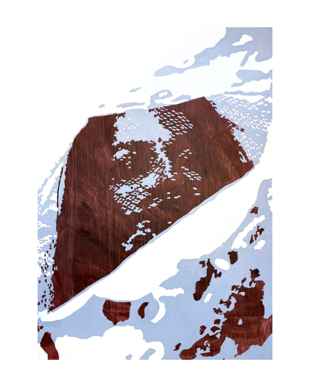 Veiled woman landscape inspired painting in brown and blue by Sarah Vrieling.