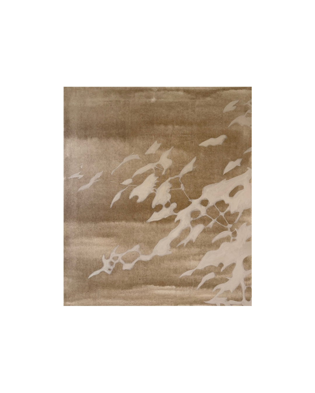 Botanisch schilderij met silhouet van een tak met linnenlook