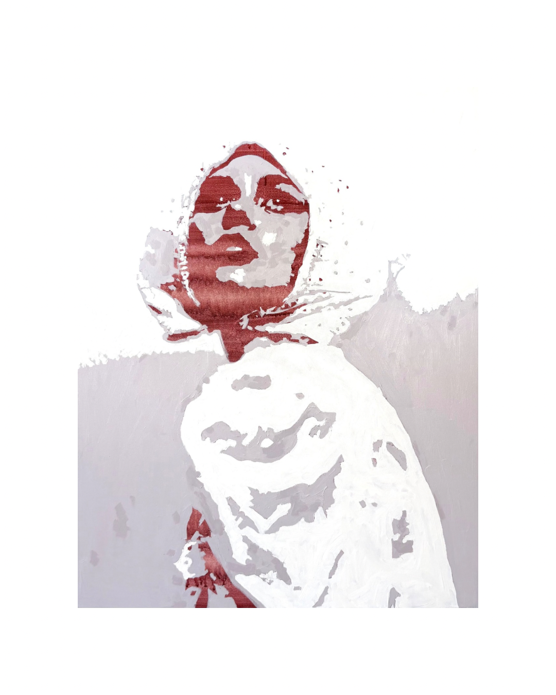 Minimalist contemporary portrait of a woman in red and white by Sarah Vrieling.