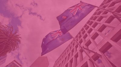 Australian flags hanging from a business