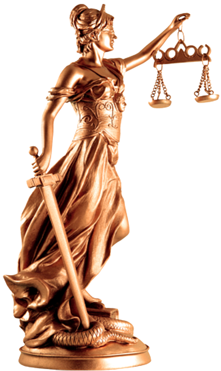 A statue of a blindfolded lady justice holding scales and a sword.