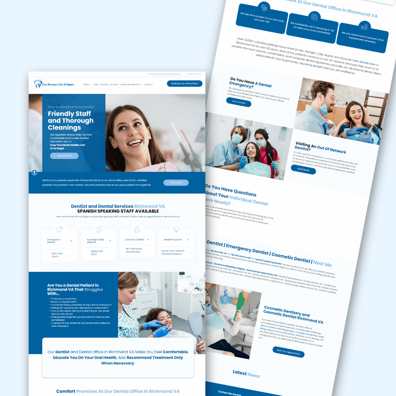 A dental website with a picture of a woman and a man on it.
