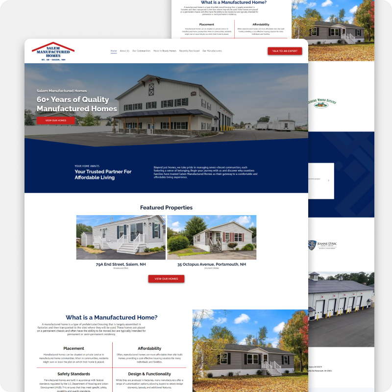 A screenshot of a website for manufactured homes