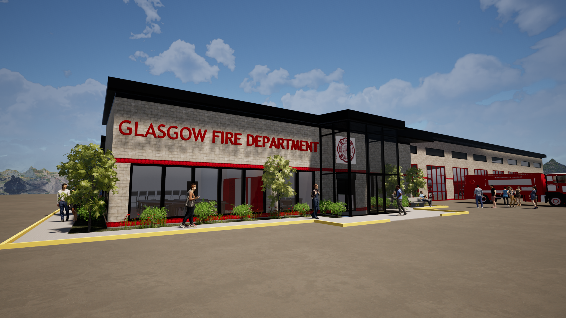 An artist 's impression of the new glasgow fire department building.