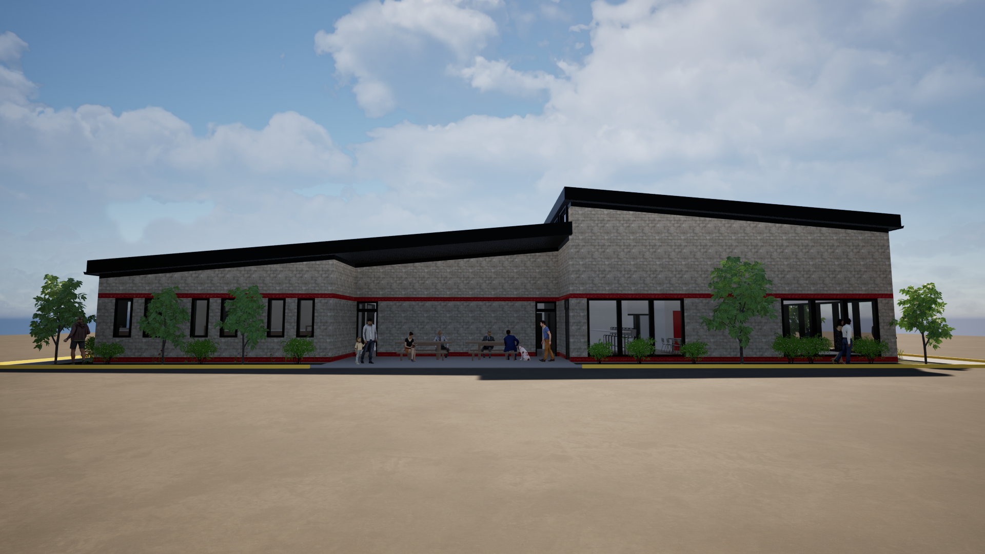 An artist 's impression of a large brick building