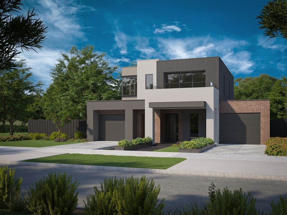 An artist 's impression of a modern house in a residential area.