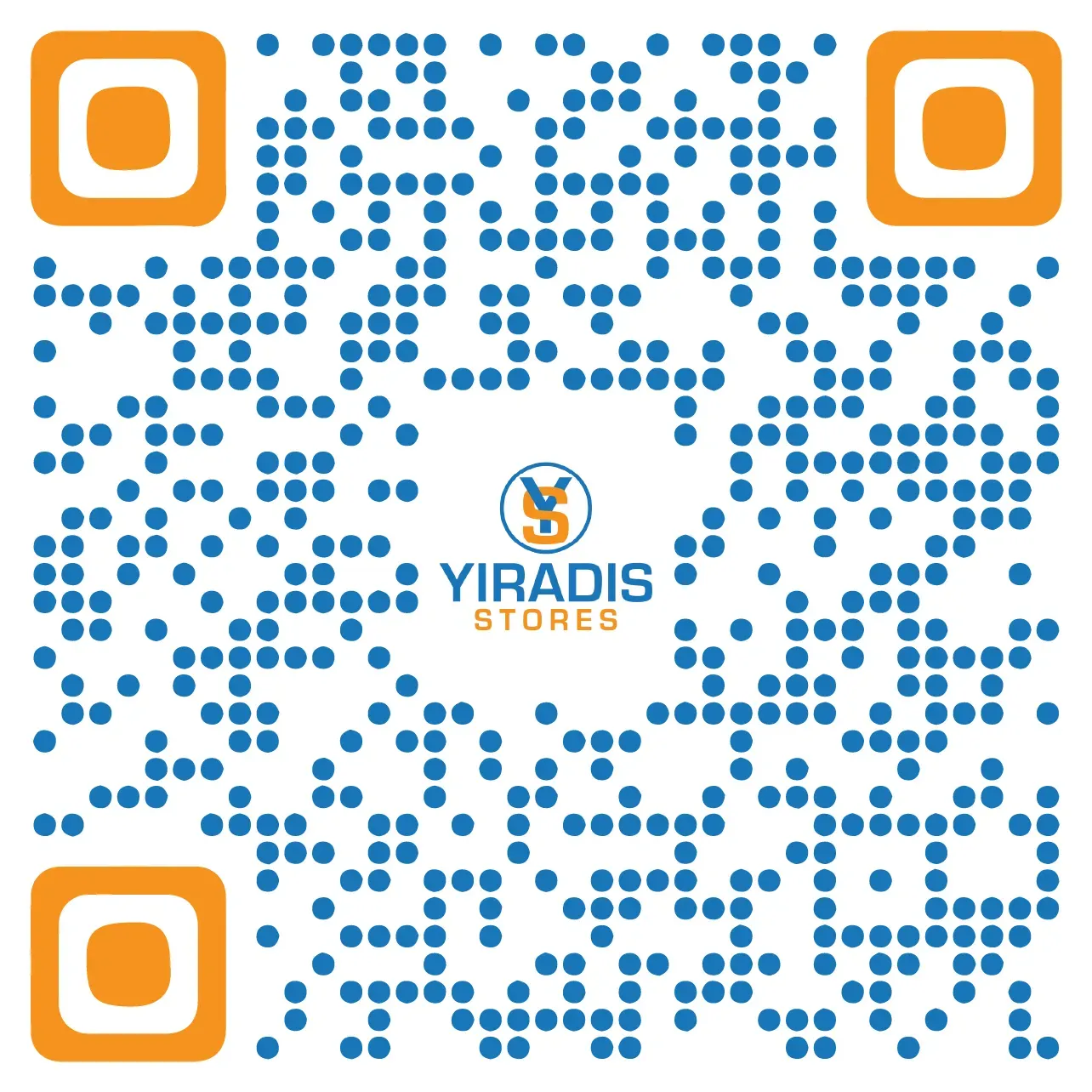 A blue and orange qr code for yiradis stores
