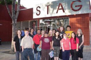 Picture of theatre students outside venue where they just performed