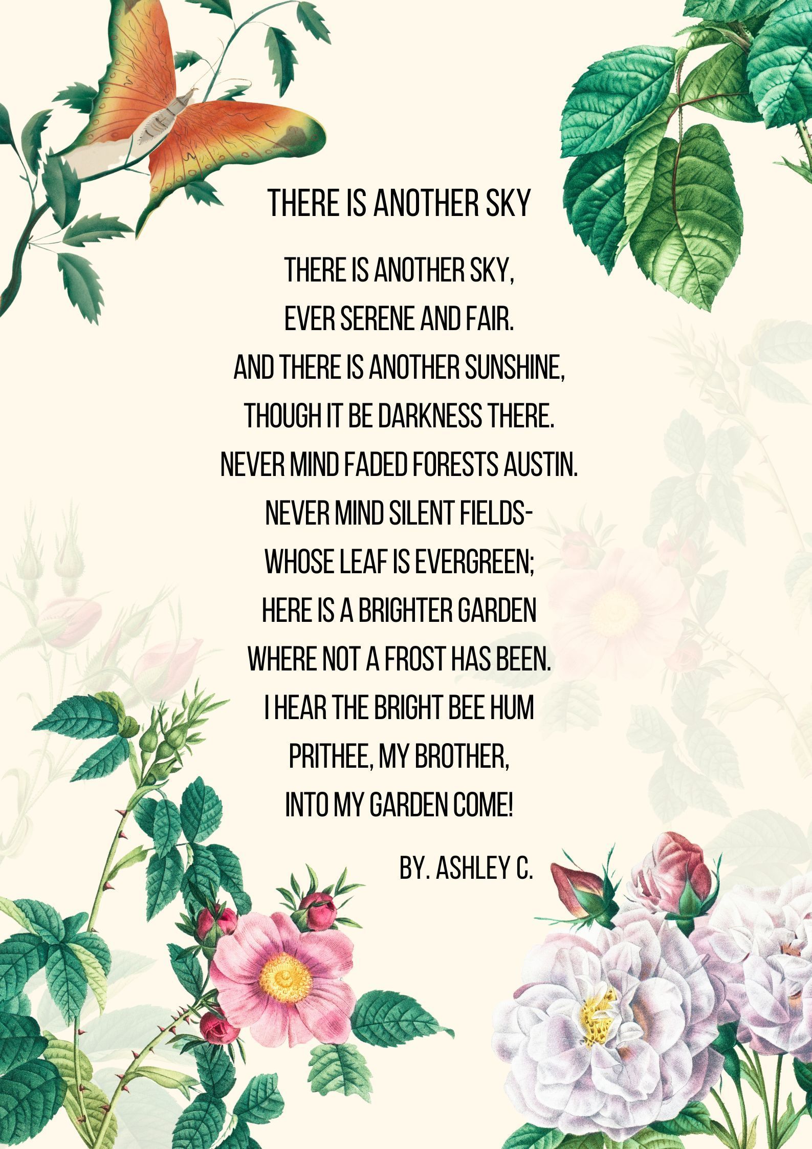 a butterfly and flowers are on a white background