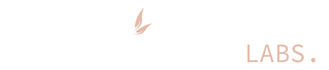 Logo for Acuheal Labs with leaf symbol, beige on white.