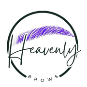 A logo for heavenly brows with a purple eyebrow in a circle.