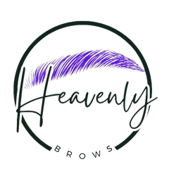 A logo for heavenly brows with a purple eyebrow in a circle.