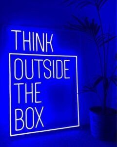 Blue neon sign saying 