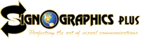 Sign Graphics Plus logo with a globe, arrows, and text, "Perfecting the art of visual communications."