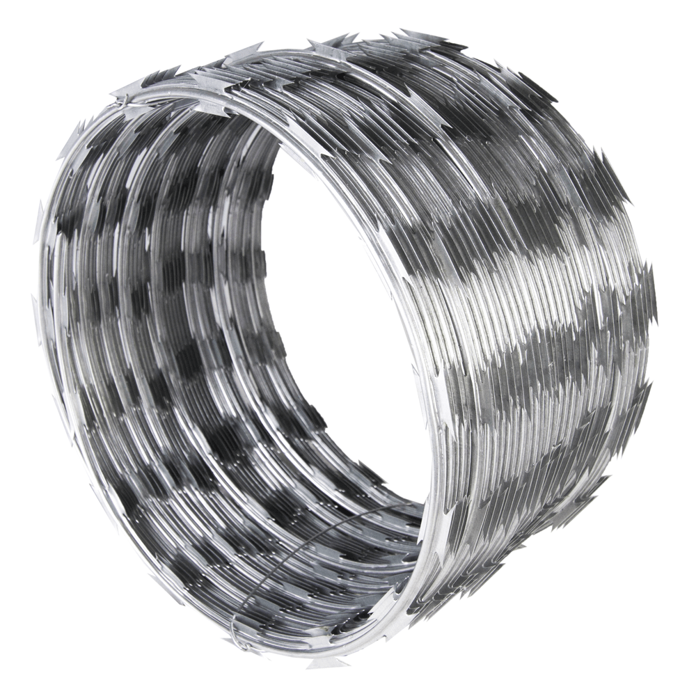 Un primer plano de alambre de púas contra un cielo azul.