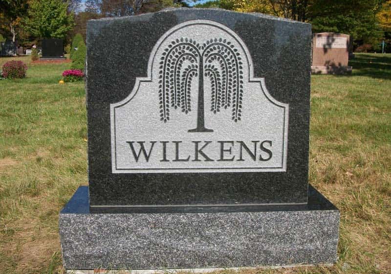 Black granite headstone with 