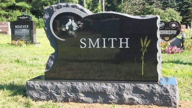 Black granite headstone with 