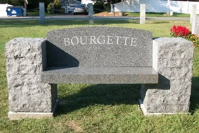 Granite bench in a cemetery, with 