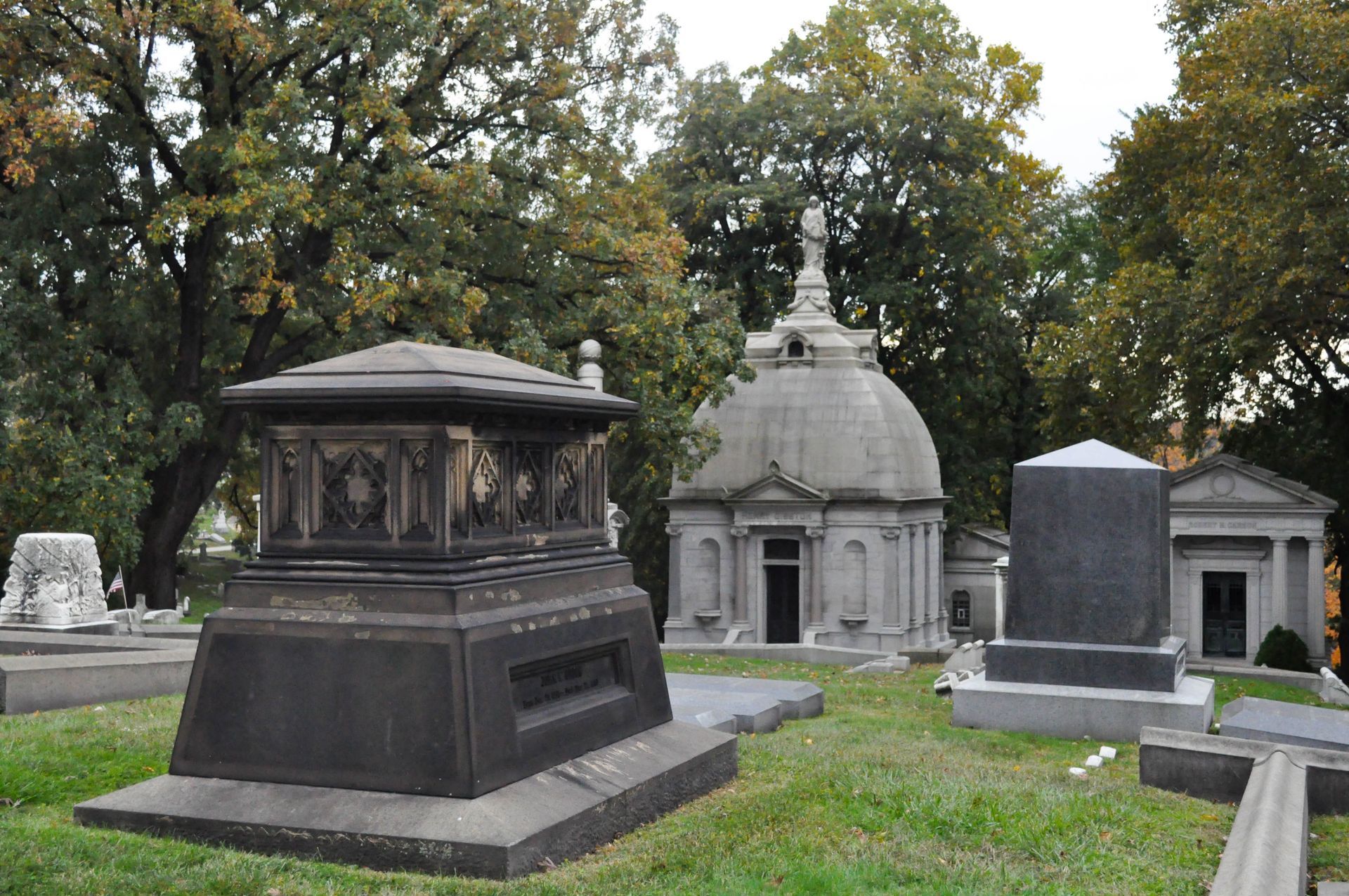 Cemetery landscape with several mausoleums. Cemetery landscape with several mausoleums.