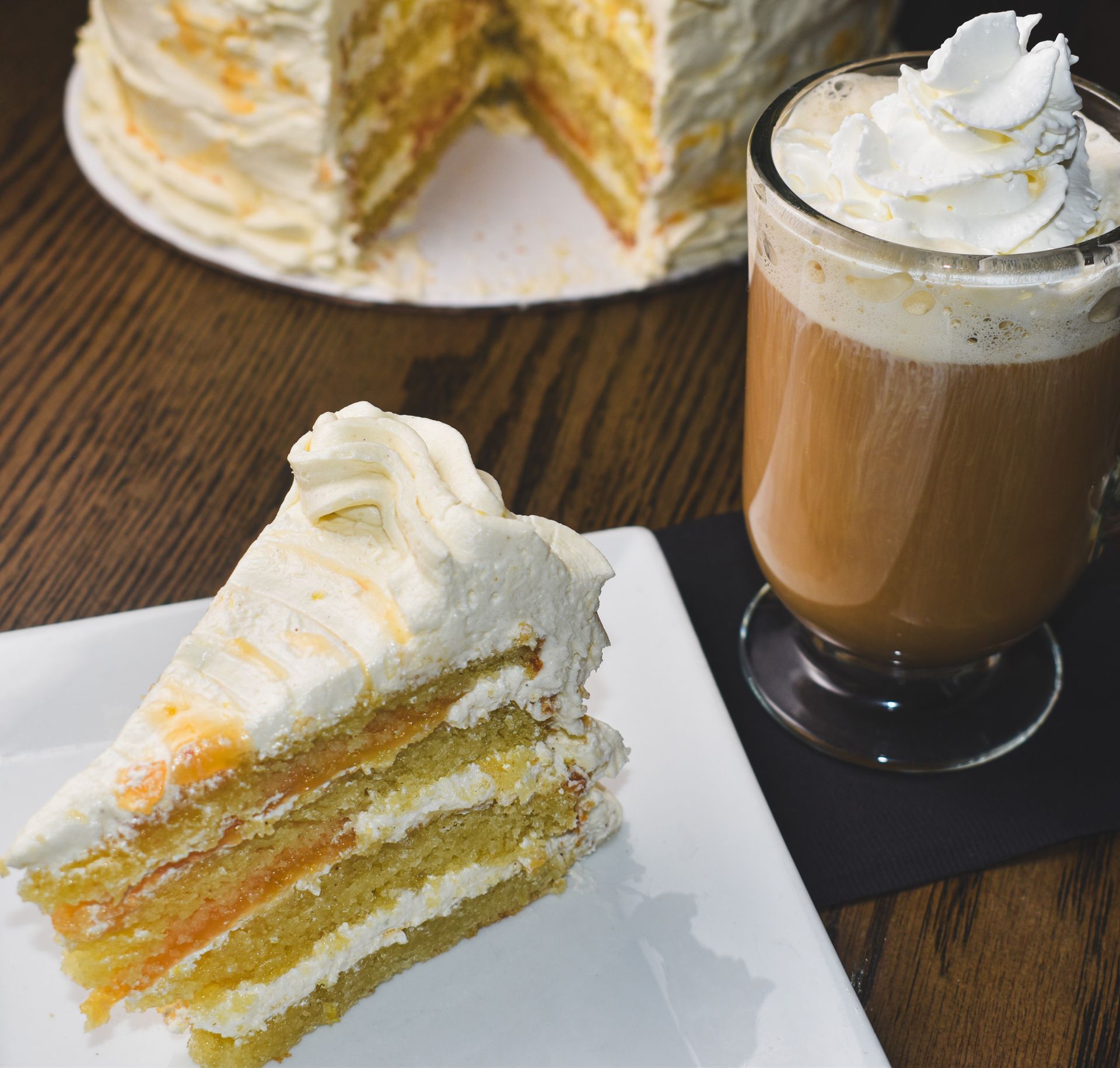 cake with coffee drink