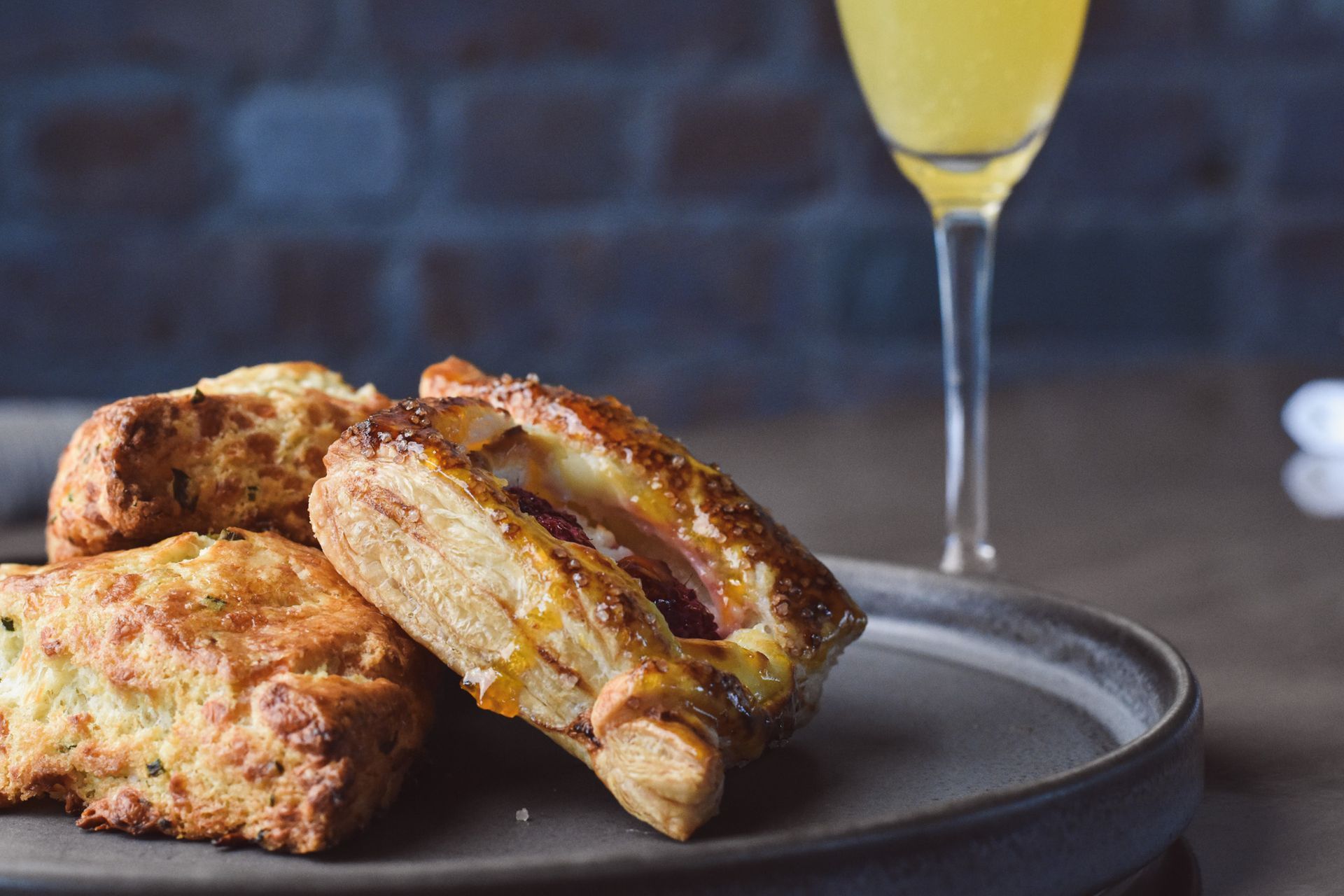 breakfast pastries and mimosa