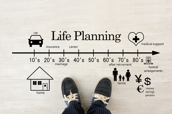 a person is standing in front of a life planning chart