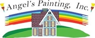 A logo for Angel 's Painting Inc. with a house and a rainbow