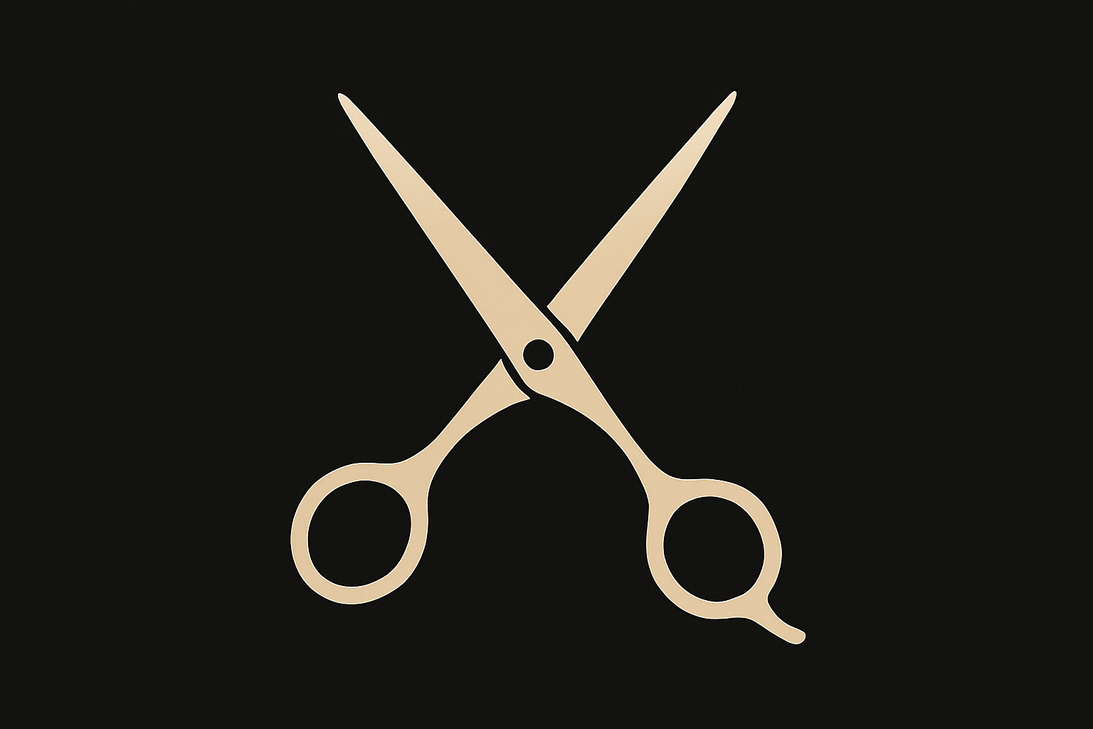Beige scissors crossed on a black background.