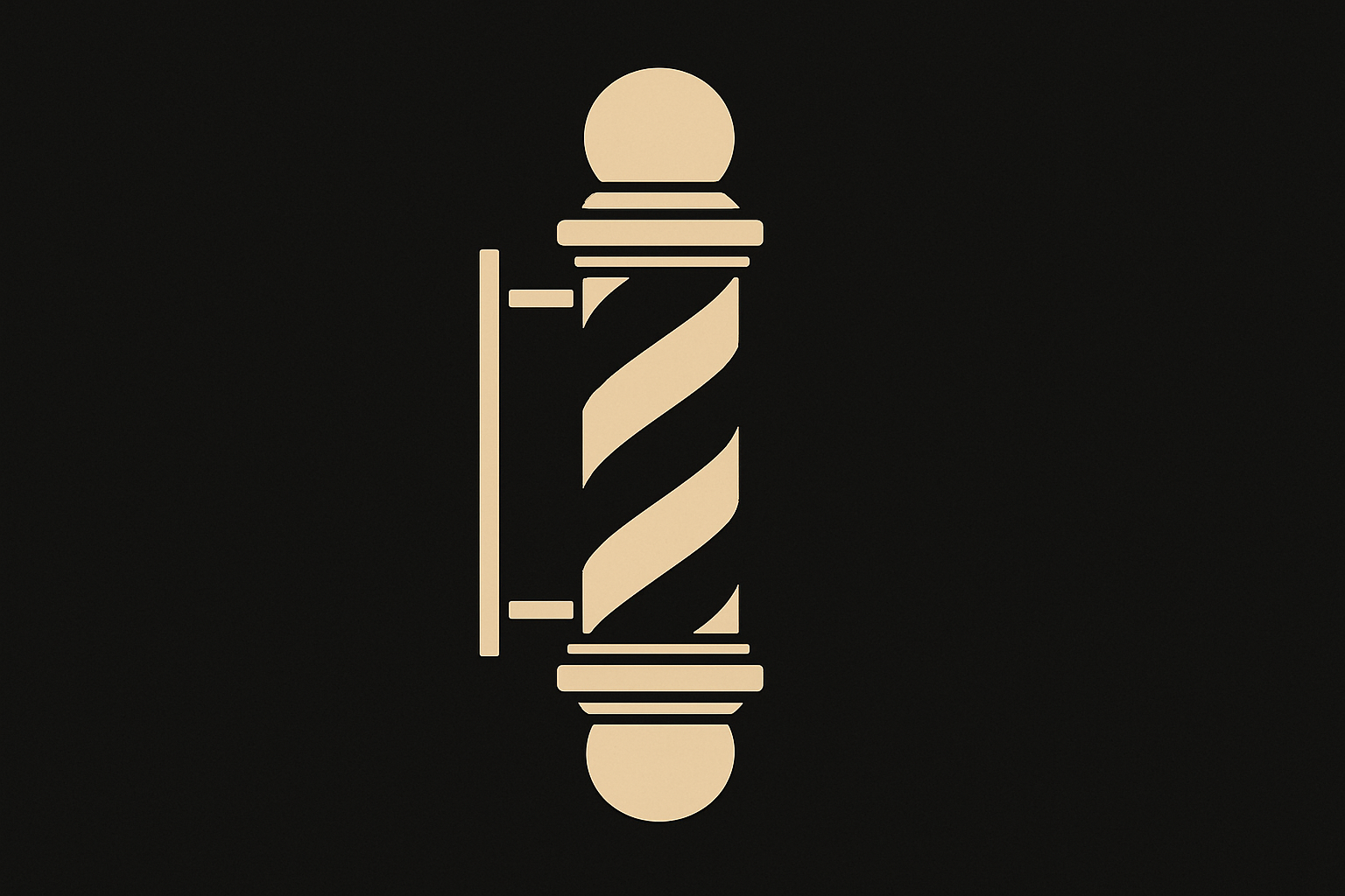Barber pole: Cream-colored cylinder with spiral stripes, mounted on black background.