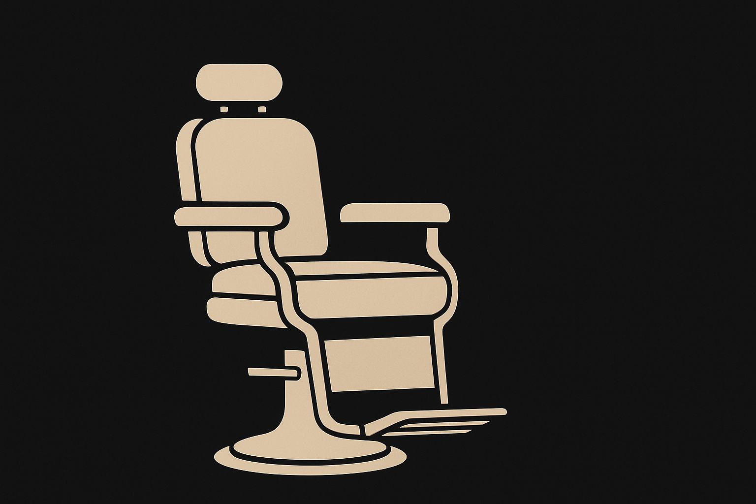 Beige barber chair on a black background.