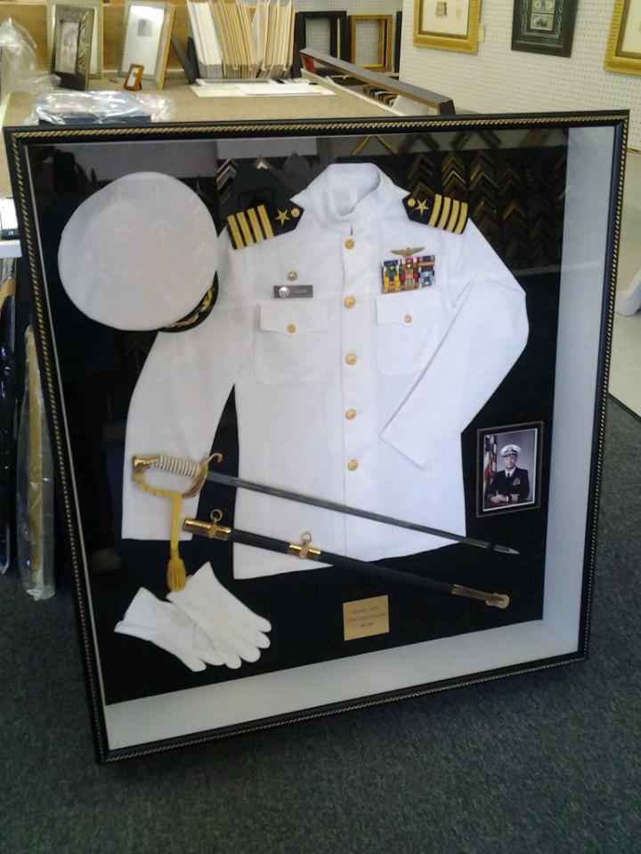 naval uniform in shadow box