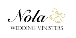 Nola Wedding Ministers logo with black script text and gold butterfly outline