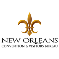 New Orleans Convention & Visitors Bureau logo with gold fleur-de-lis above black text