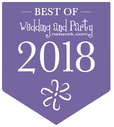 Purple “Best of Wedding and Party Network.com 2018” award badge with white text and flower icon