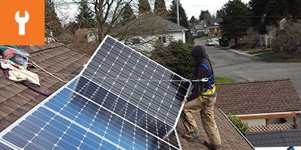 Solar panel maintenance in Tacoma, Washington.