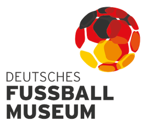 A logo for deutsches fussball museum with a soccer ball in the center