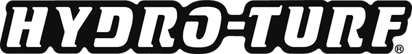 A black and white logo for hydro-turf