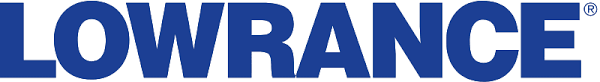 A blue lowrance logo on a white background