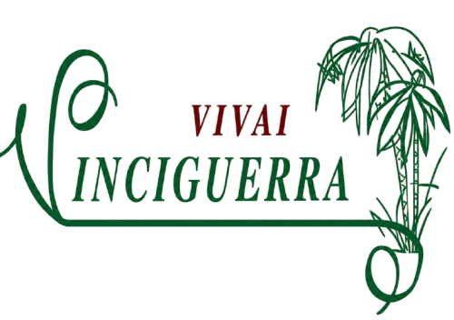 Logo “Viva Inciguarra” verde e bordeaux con l’illustrazione stilizzata di una pianta.