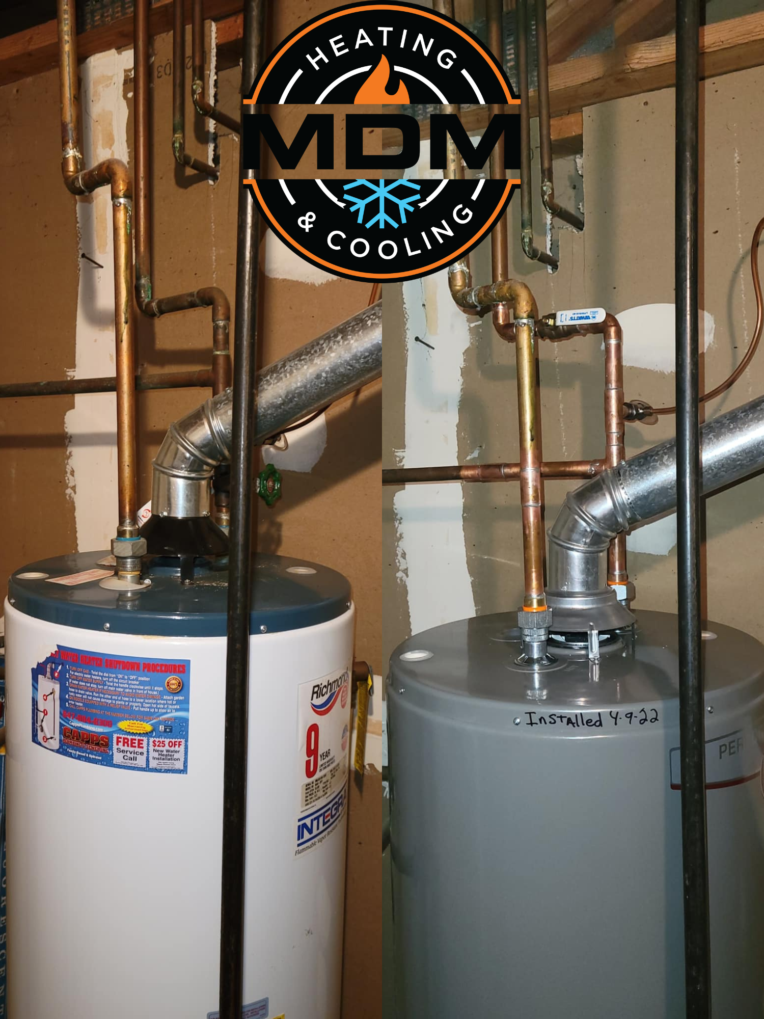 New Water Heater Installation — Elgin, IL — MDM Heating & Cooling, Inc.