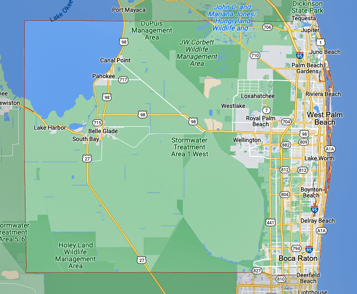 A map of florida with a lot of roads and parks
